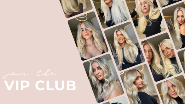 Join the VIP club collage of blonde and balayage hair styled by Kasey Lee Blonde Specialists